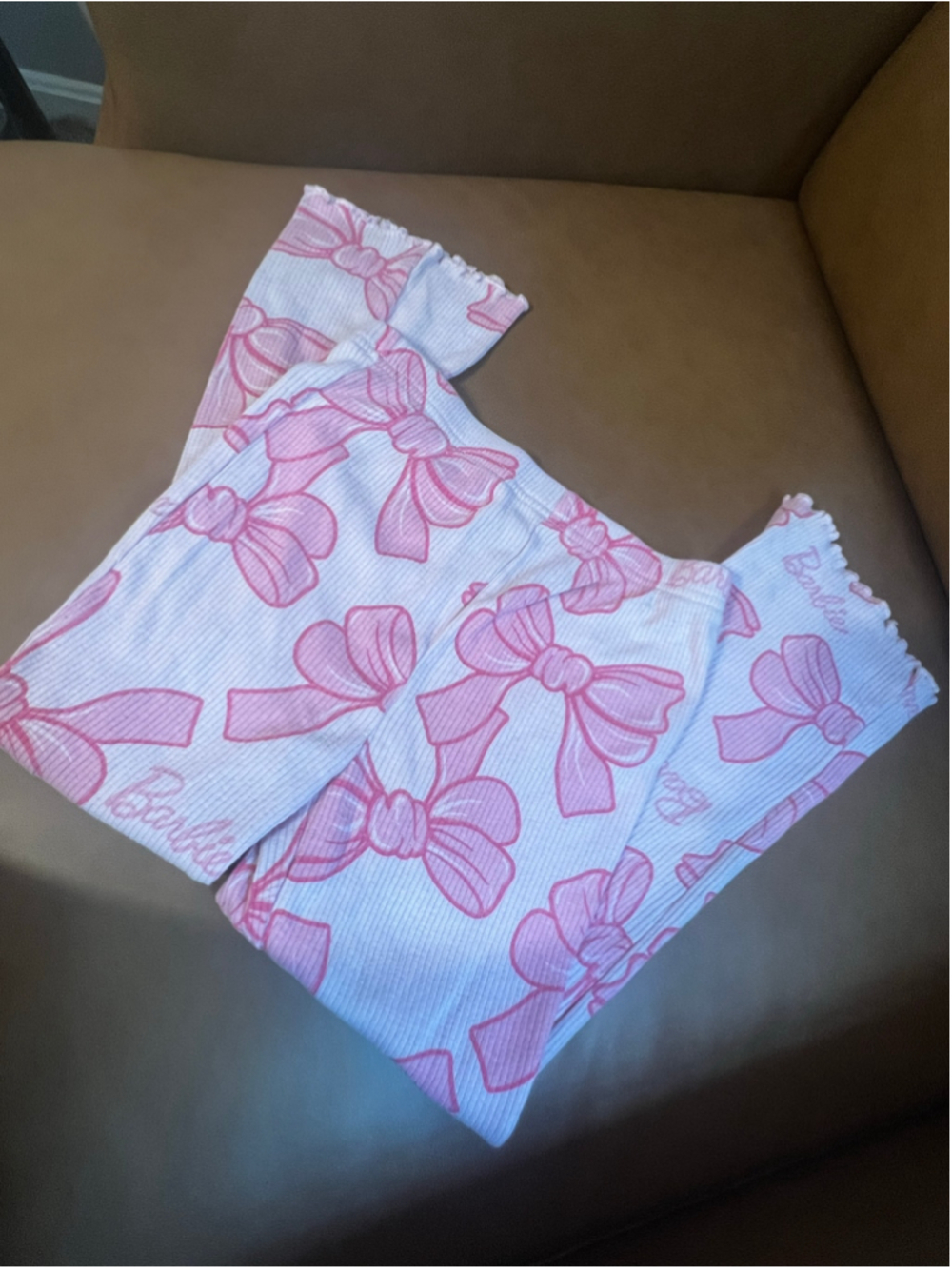 Girls Barbie Bottoms Size 5T White and Pink Bow Print